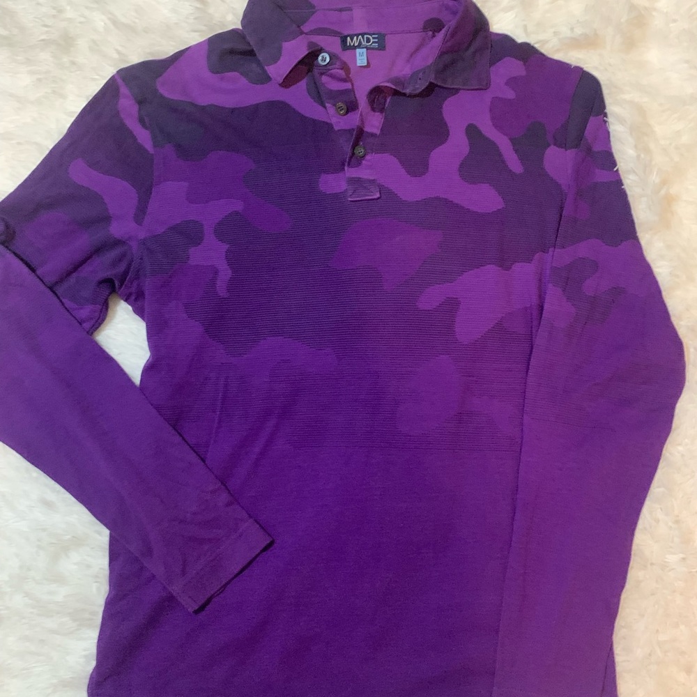 purple camo long sleeve polo